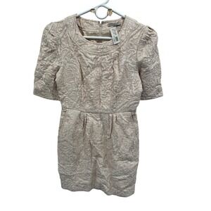 Antique Tan Jacquard Floral Dress Darling London Carrie Puff Sleeve Mini Size S